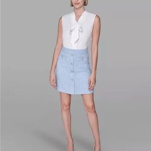 Light Blue Faux Suede Button -Front Mini Skirt